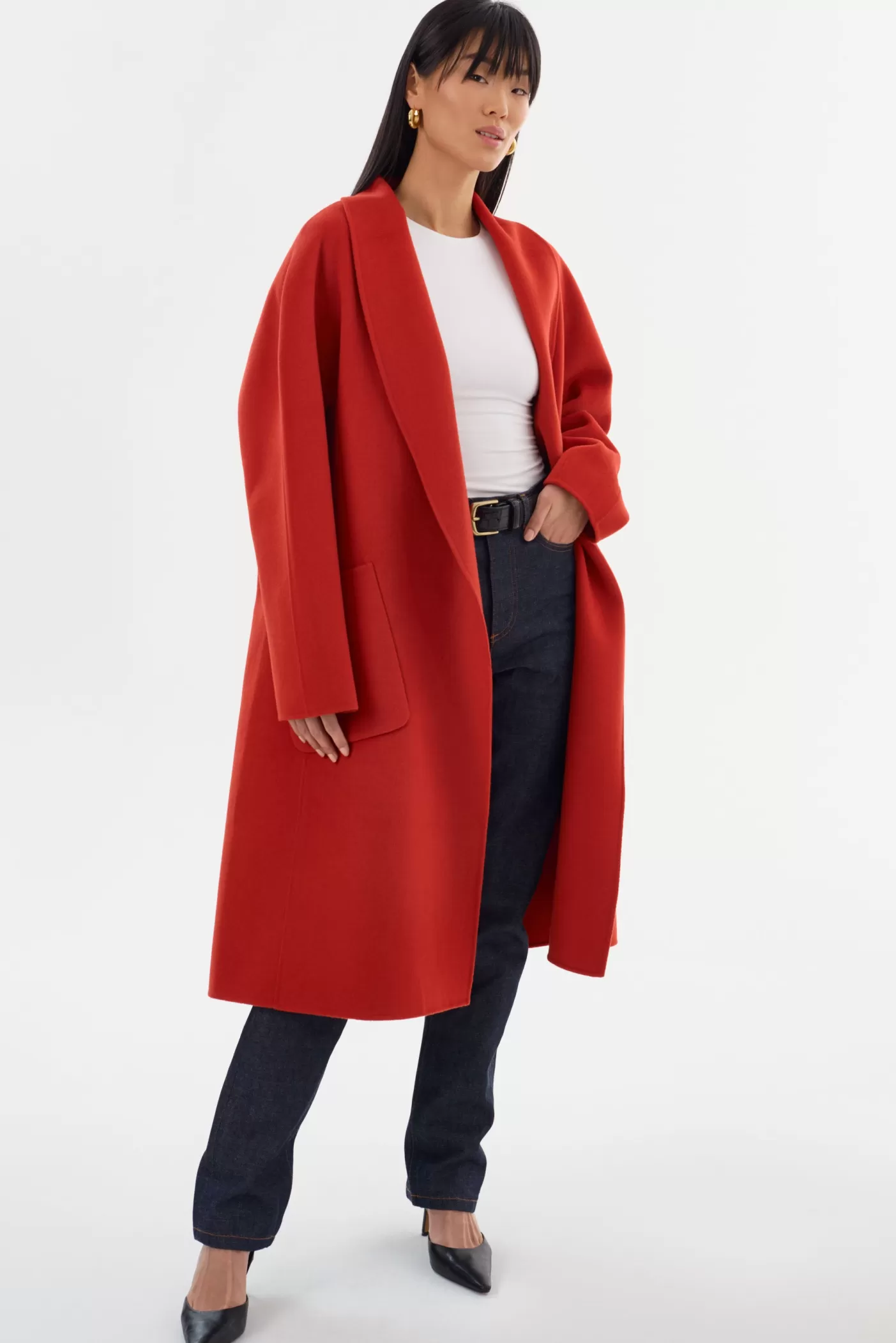 LAMARQUE THARA | Manteau En Laine à Col Châle Crimson Flash Sale