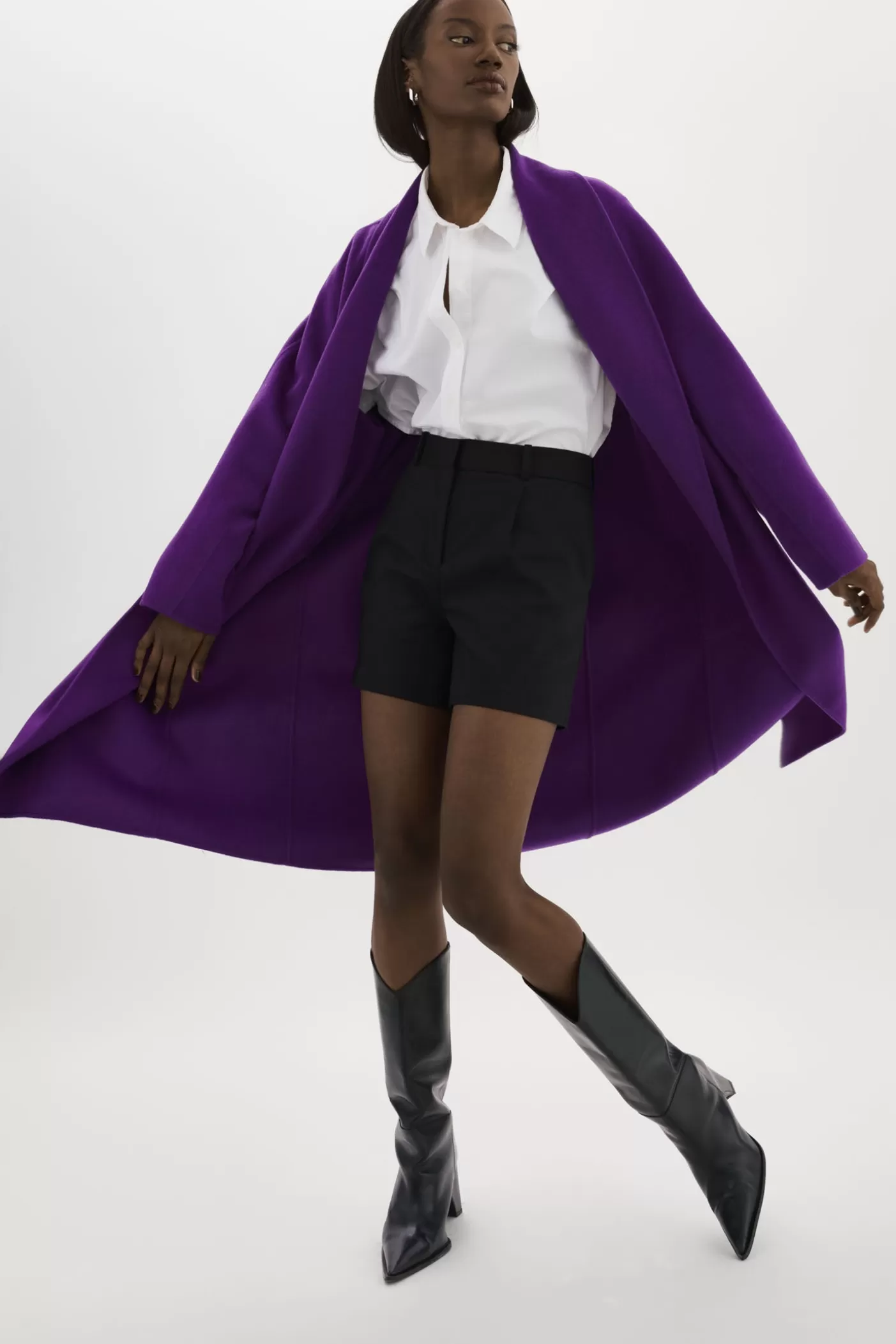 LAMARQUE THARA | Manteau En Laine à Col Châle VIOLET Outlet