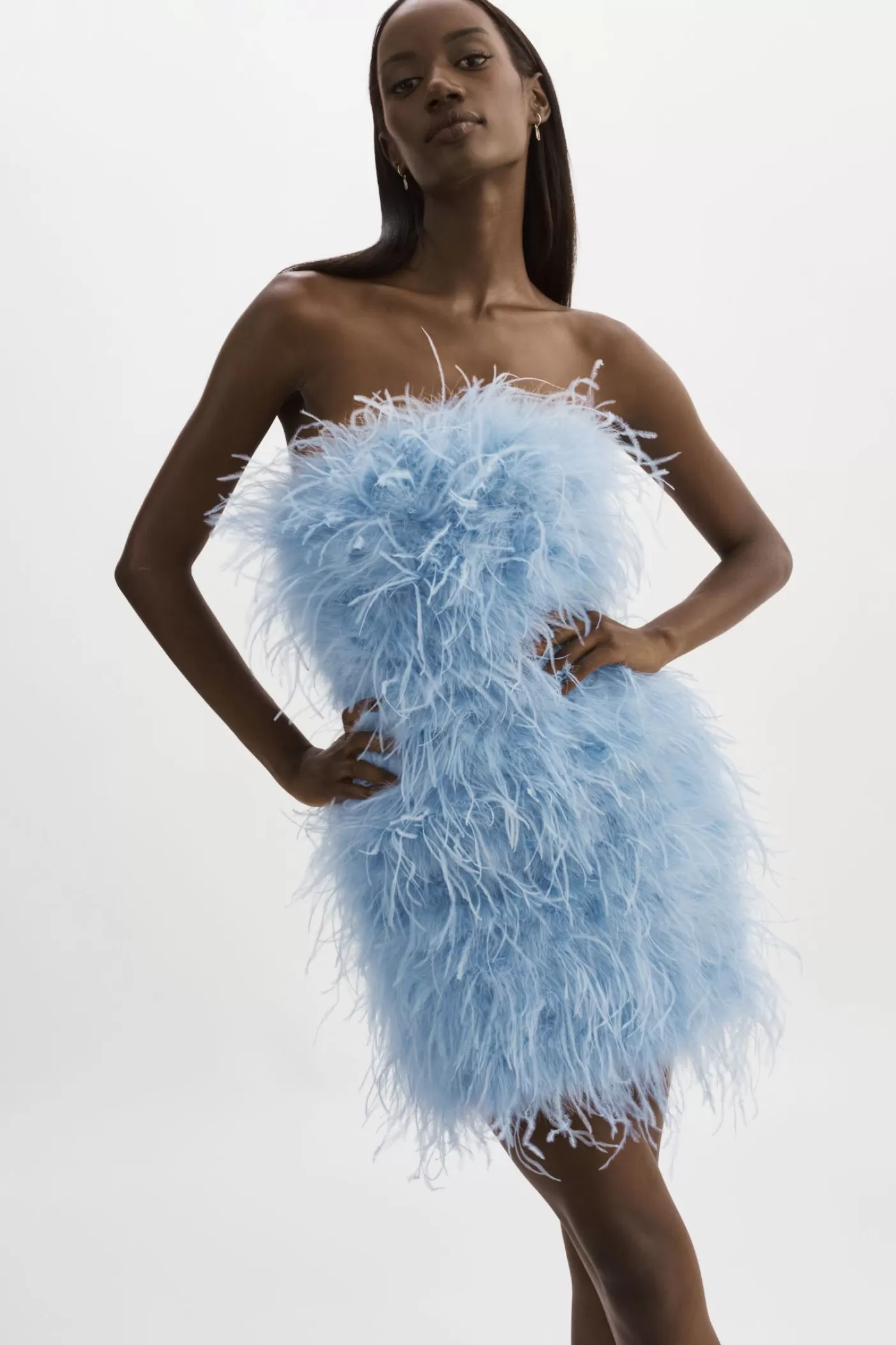 LAMARQUE TRIANA | Robe à Plumes Poudre bleue Outlet