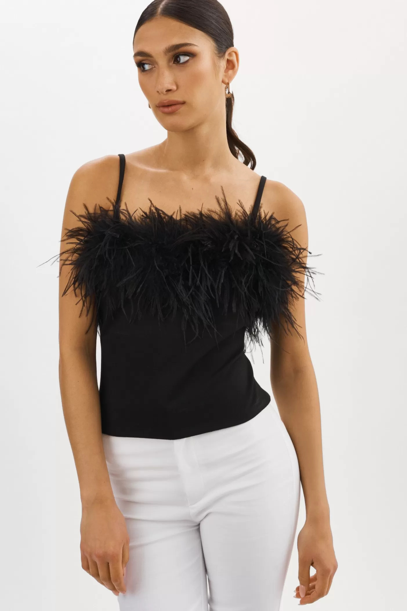 LAMARQUE YARINA Top Orné De Plumes Noir Clearance