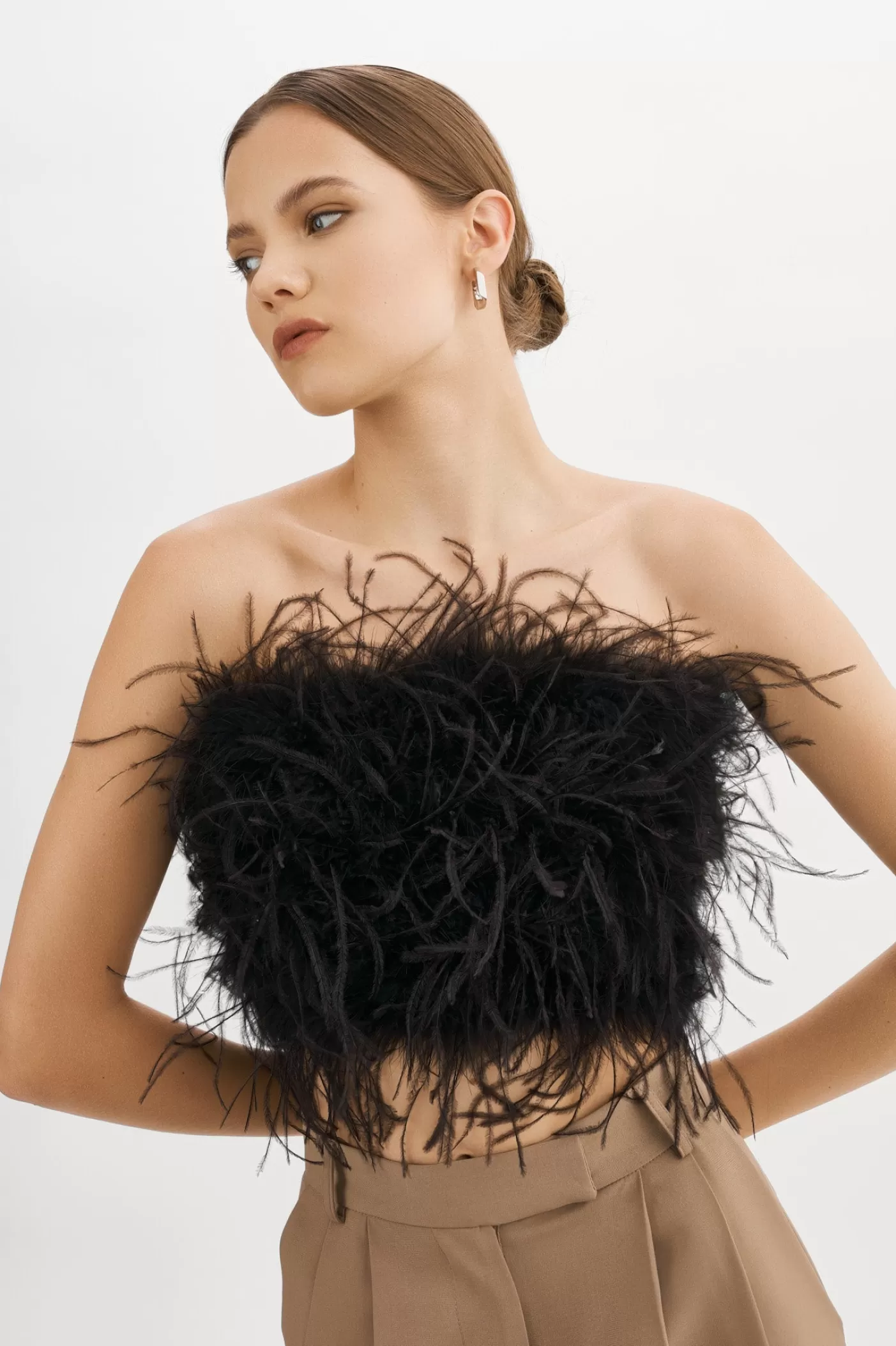 LAMARQUE ZAINA | Bustier De Plumes Noir Sale