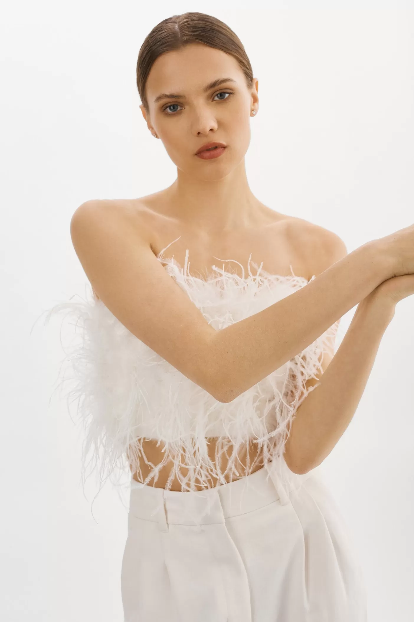 LAMARQUE ZAINA | Bustier De Plumes Blanc New