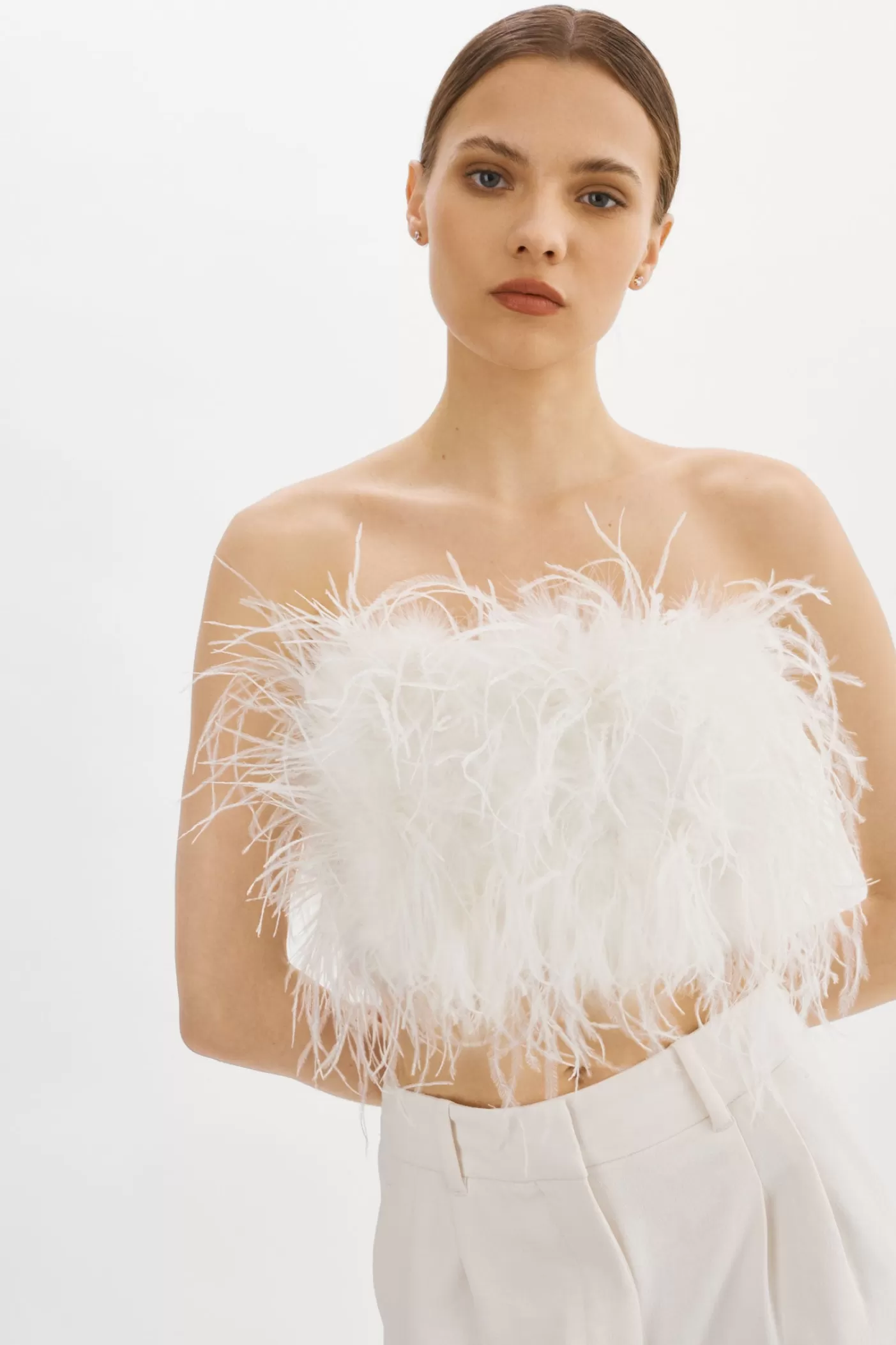 LAMARQUE ZAINA | Bustier De Plumes Blanc New