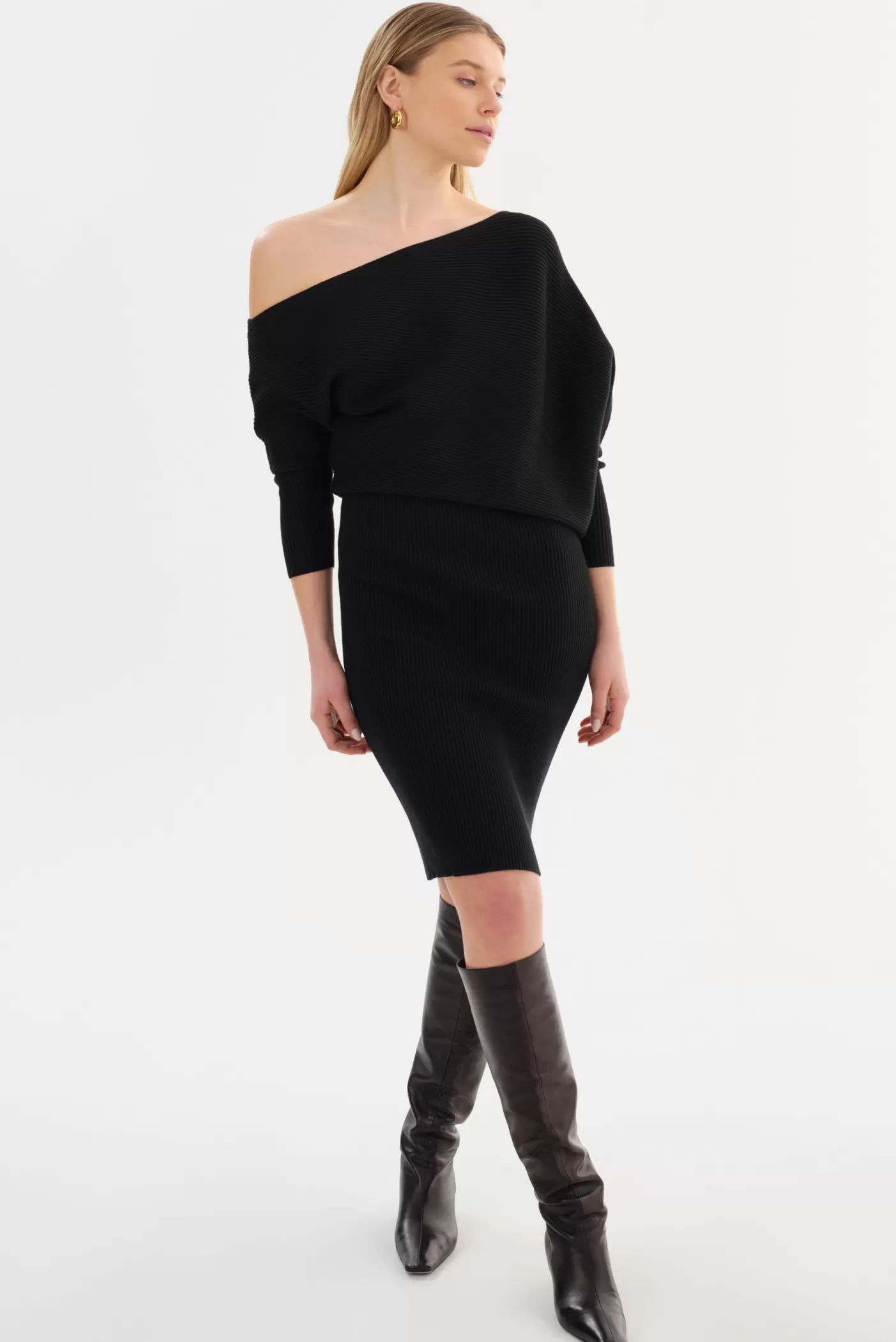 LAMARQUE ZENOBIA | Robe Midi En Maille Noir Cheap