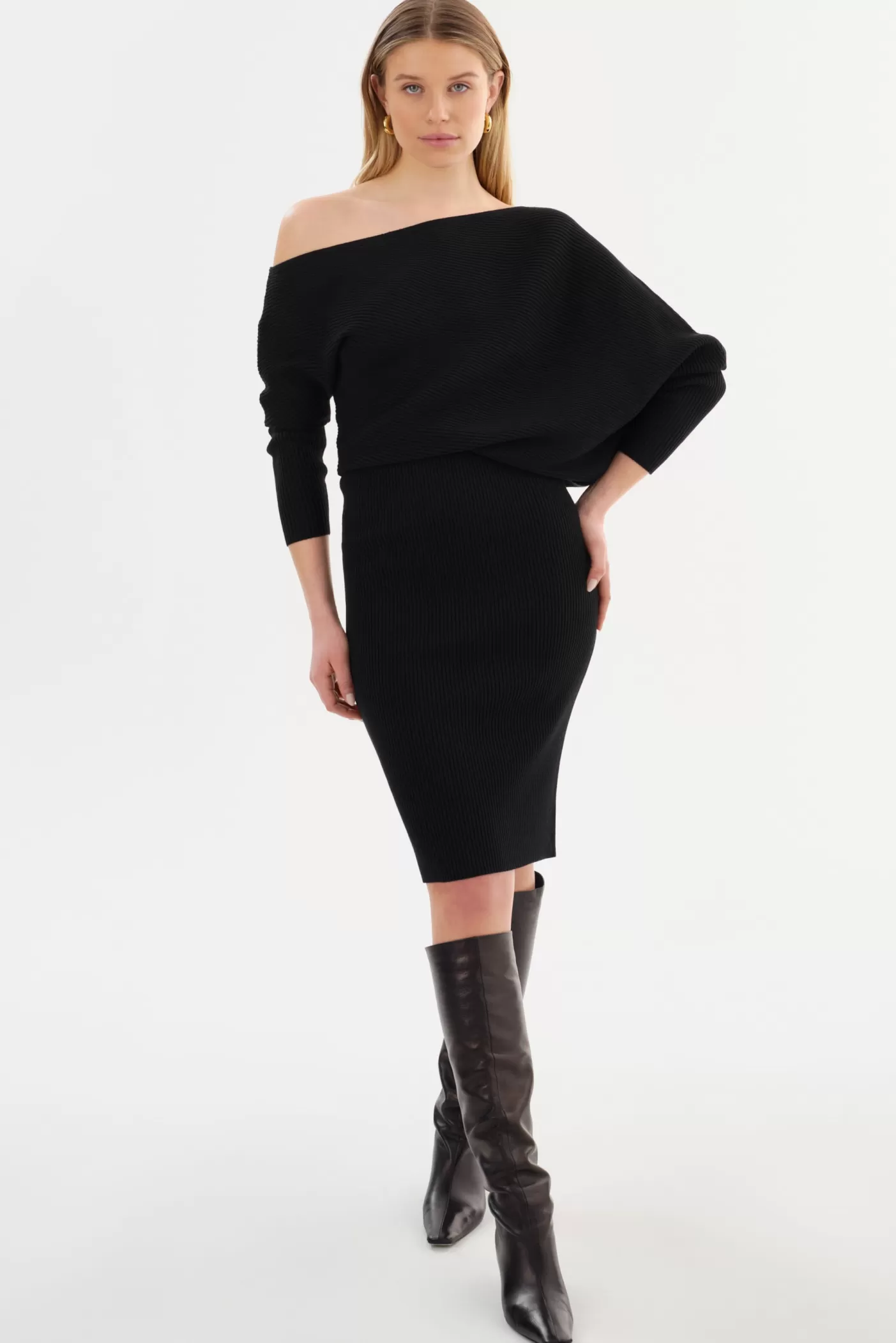 LAMARQUE ZENOBIA | Robe Midi En Maille Noir Cheap